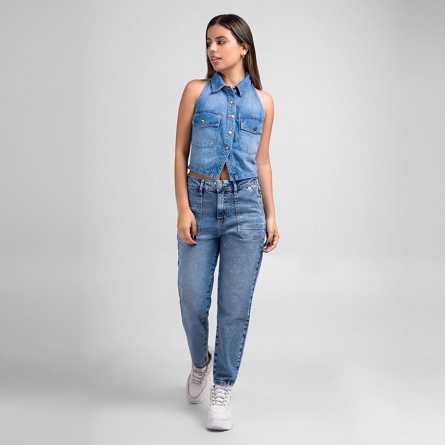 SQUEEZE BLUSA HALTER DENIM LIGHT LEYLARA