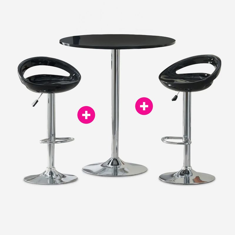 CB008339 - COMBO 1 MESA + 2 SILLAS DE BAR NEGRO