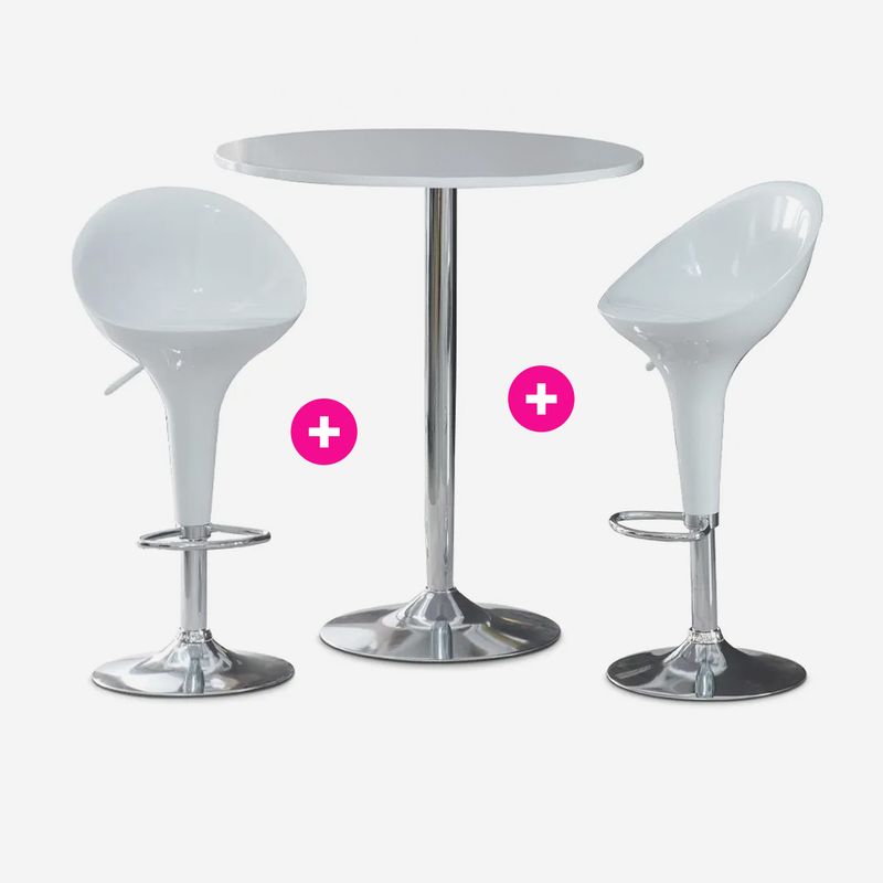 CB008340 - COMBO 1 MESA + 2 SILLAS DE BAR BLANCO