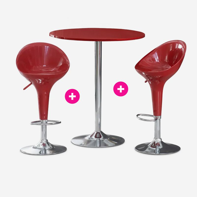 CB008341 - COMBO 1 MESA + 2 SILLAS DE BAR ROJO