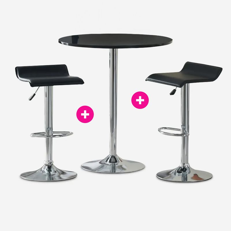 CB008342 - COMBO 1 MESA + 2 SILLAS DE BAR NEGRO