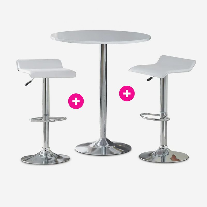 CB008343 - COMBO 1 MESA + 2 SILLAS DE BAR BLANCO