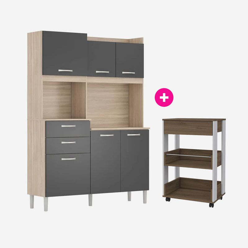 CB008345 - COMBO KIT DE COCINA GRIS + MUEBLE AUXILIAR