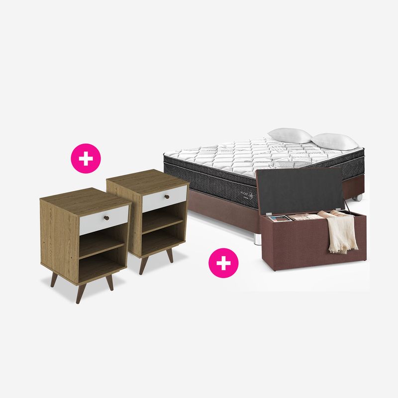 CB008353 - COMBO CAMA POCKET STAR 2P CHOCOLATE + BAUL + 2 VELADORES